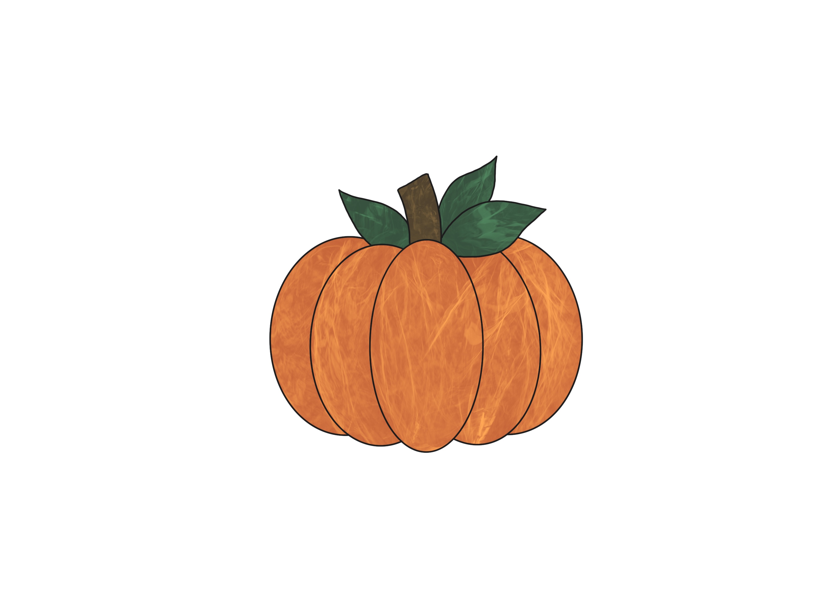 Pumpkin with leaves and stem stained glass